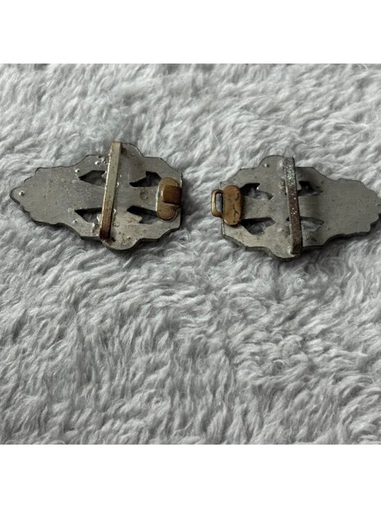 Antique Art Deco Rhinestone Shoe Buckles Pair Metal Filigree Design Circa 1920s main image 5